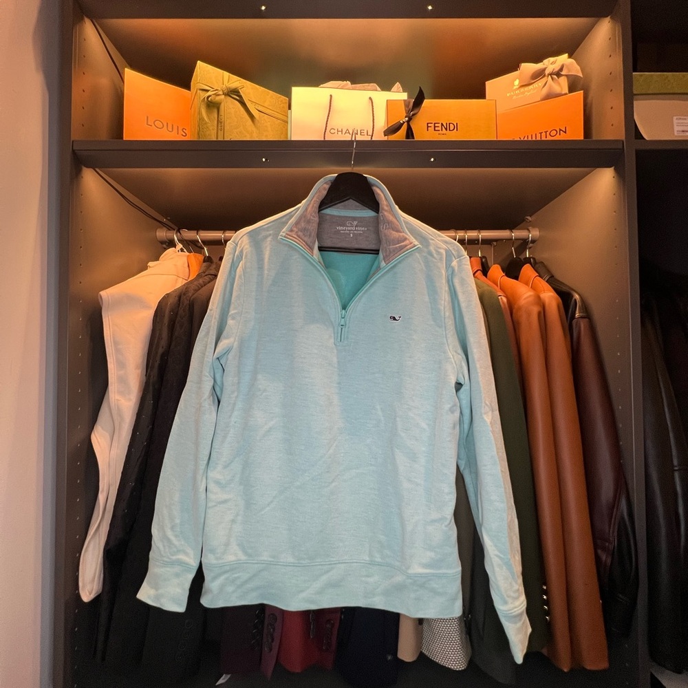 Vineyard Vines Men’s Quarter Zip Sweater (Turquoise)